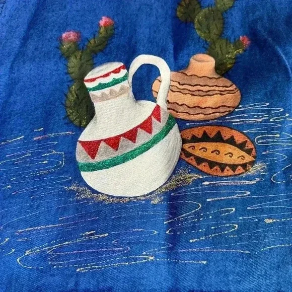 Vintage 80's Sundance Denim Vest Size Medium Acid Wash Painted Southwest Aztec - Picture 7 of 9